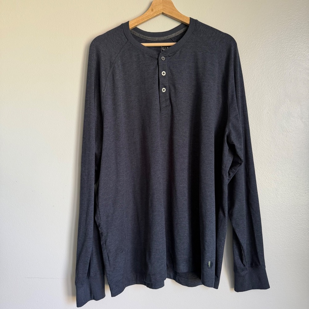 LL Bean Mens Slightly Fitted Henley Shirt XXL Blue Long‎ Sleeve Super Soft Gorp